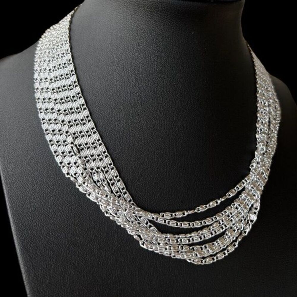 VINTAGE SARAH COVENTRY Women's Choker 8 Strand Silver Tone Aluminum 15 in - Picture 11 of 16